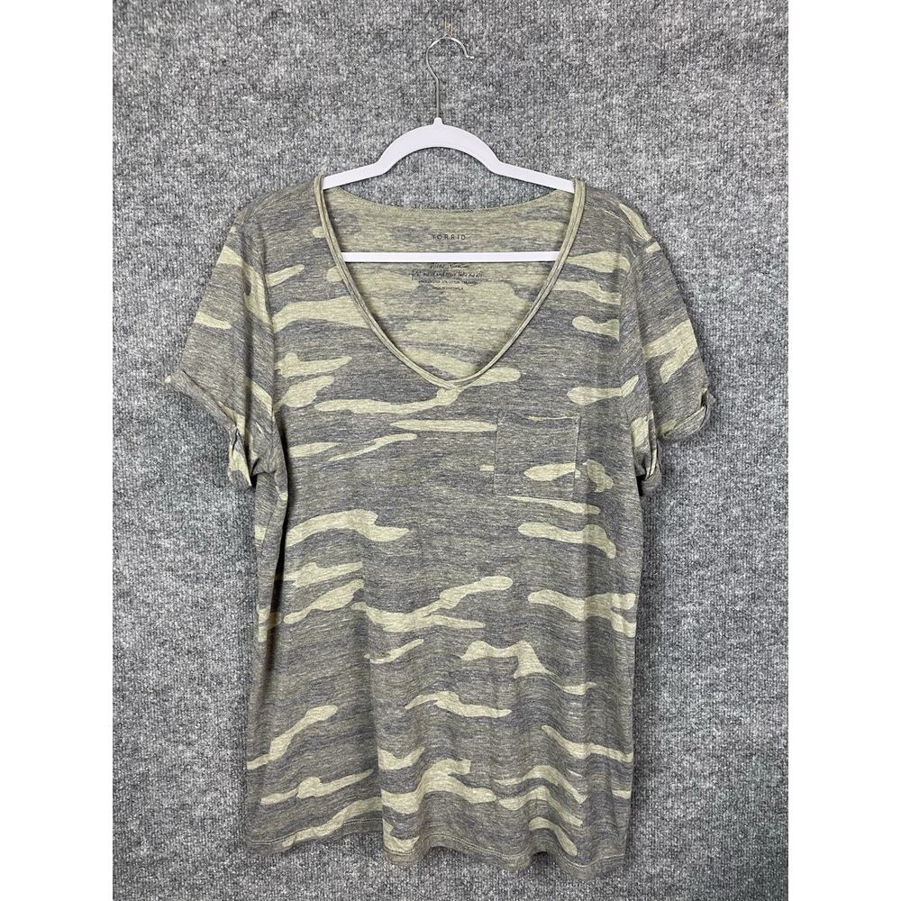 Torrid Women's Camo Classic Fit Pocket V-Neck T-Shirt, Size 1X